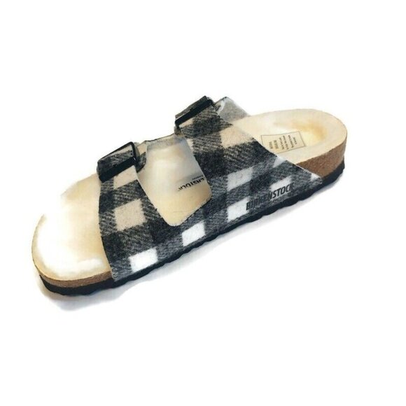 Birkenstock Arizona Rivet Fur Lined Wool Sandals Womens Size 5 Plaid White EU 36 - Picture 7 of 10